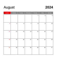 Wall Calendar Template For August 2024 Holiday