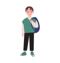 Middle School Boy Holding Backpack On Shoulder