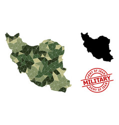 Polygonal Mosaic Map Of Iran And Grunge Military