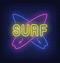 Surf Neon Lettering With Crossed Surfboards