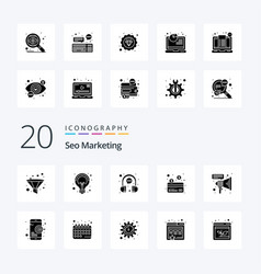 20 Seo Marketing Solid Glyph Icon Pack Like