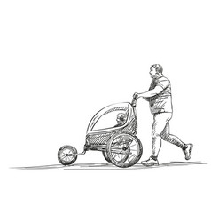 Sketch Of Man Running With Child In Jogging