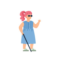 Disabled Blind Girl With Walking Stick Cartoon