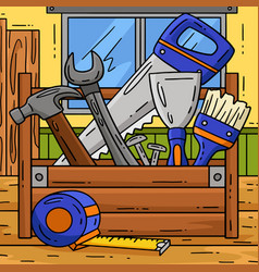 Construction Tool Box Colored Cartoon