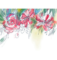 Watercolor Background With Red Flowers