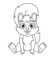 Cute Baby Squirrel Cartoon Sitting Line Art