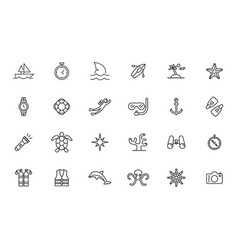 Scuba Diver Line Icon Whale Deep Octopus