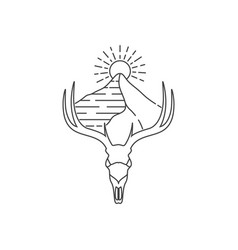 Deer Skull Hipster With Desert Logo Design