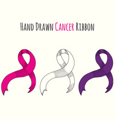 Hand Drawn Cancer Ribbon In Vintage Style