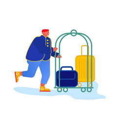 Bellhop Bellboy Or Bellman Pushing Luggage Cart