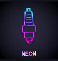 Glowing Neon Line Car Spark Plug Icon Isolated On