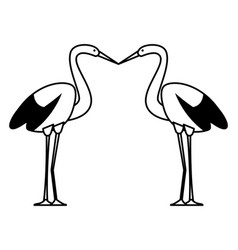 Two Storks Birds Kissing Cartoon In Black