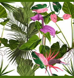 Anthurium And Pink Flowers Seamless Floral Patter