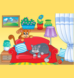 Room With Two Cats On Sofa