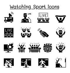 Watching Sport On Tv Broadcasting Icon Set