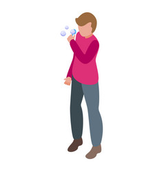 Kid Blowing Bubbles Icon Isometric Bubble