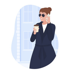 Modern Woman In Cloak And Sunglasses Talking