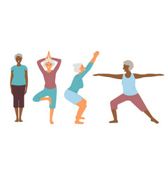 Senior Women Doing Yoga Set Of Old Women Make