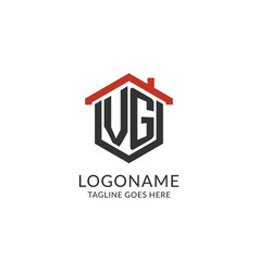 Initial Logo Vg Monogram With Home Roof Hexagon