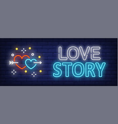 Love Story Neon Text With Hearts Pierced By Arrow