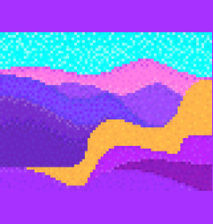 Pixel Landscape With Hills And Mountains Retro