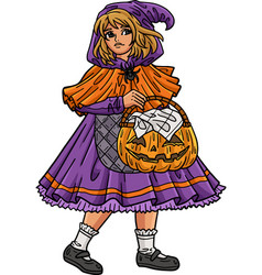 Child Holding Pumpkin Basket Cartoon Clipart