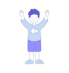 Boy First Grader Standing With Raised Arms