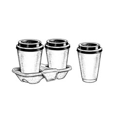 Sketch Of Coffee Cups And Carrier