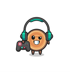 Wood Grain Gamer Mascot Holding A Game Controller