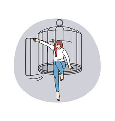 Happy Woman Escape Cage Into Free Life