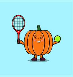 Cartoon Pumpkin Character Playing Tennis Field