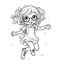 Cute Little Girl With Glasses Jumping Sketch