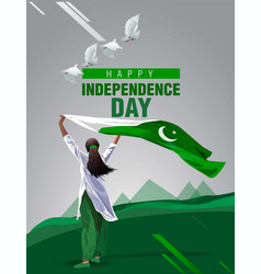 Pakistan Girl Waving Flag Her Hands 14 August