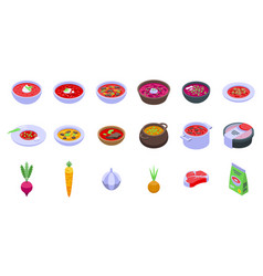 Borsch Icons Set Isometric Beet Food