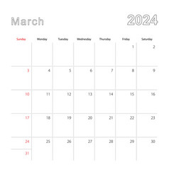 Simple Wall Calendar For March 2024 With Dotted