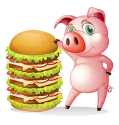 A Fat Pig Beside The Giant Hamburger