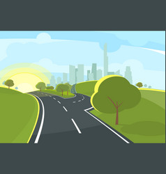 Cartoon Landscape With Road To City Summer