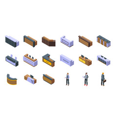 Hotel Reception Icons Set Isometric Desk