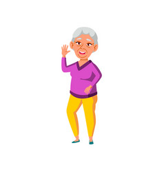 Old Asian Woman Welcoming Friends On Party Cartoon