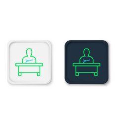 Line Schoolboy Sitting At Desk Icon Isolated