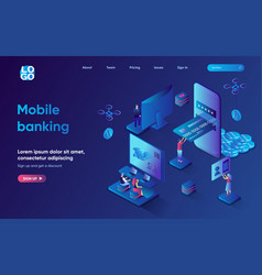 Mobile Banking Concept 3d Isometric Web Landing