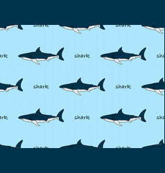 Shark Cartoon Character Seamless Pattern On Blue