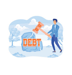 Businessman Breaking Rock Of Debt Concept Flat