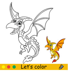 Cartoon Cute Dinosaur Yellow Pterodactyl Coloring