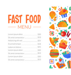 Fast Food Snack And Tasty Meal Menu With Price