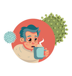 Man With Fever Drinks Medicine In A Mug