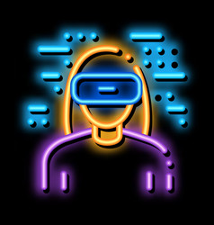 Woman Wearing Virtual Reality Glasses Neon Glow