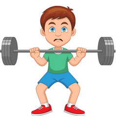 Cute Boy Lifting Weights Cartoon