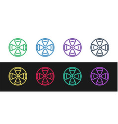 Set Line Film Reel Icon Isolated On Black And