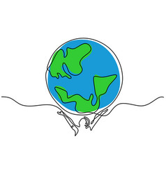 A Man Lift The Earth Globe In Continuous Line